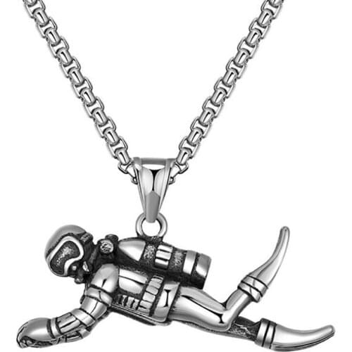 Stainless Steel Punk Rock Vintage Hip Hop Diver Man Pendant Necklace Jewelry Gift For Him with Chain