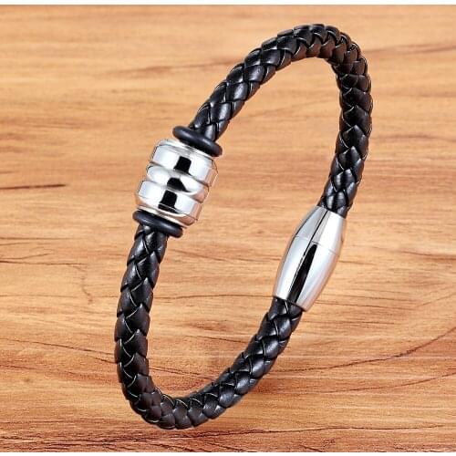2020 High Quality Stainless Steel Charm Bracelet Braided Black Brown Leather Bangle & Bracelet for Mens Hand Wristband Jewelry