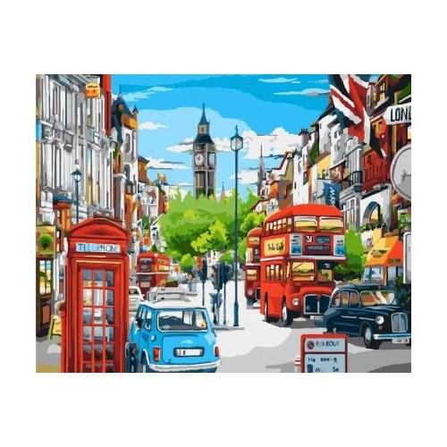 Bright London city street Frame DIY Painting By Numbers Kits Coloring Paint On Canvas Hand painted Oil Painting Home Decor