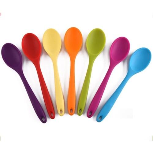 Colorful Silicone Spoon Solid Color Long Handle Spoon Portable Heat Resistant Non-stick Rice Spoons Kitchenware Kitchen Supplies