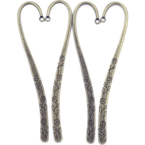 50Pcs Bookmarks With Loop For Book Reading Rose Flowers Carved Bronze Tone Jewelry DIY Making Findings 122mm