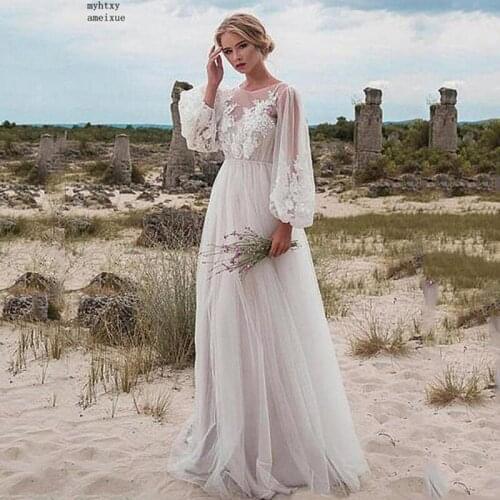 Beach Cheap Wedding Dress 2020 Robe De Mariee Puff Sleeves Delicate Appliques Sexy Bride Dress Backless Vestido De Novia China