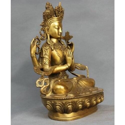 Zhmui88006162+++China Tibet Bronze 4 Arms Kwan-yin Chenrizg Buddha Statue