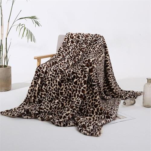 Leopard Printed Winter Warm Flannel Blankets for Beds Soft Plush Mink Faux Fur Coral Fleece Airplane Blanket
