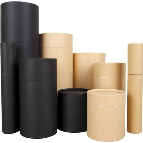 10pcs/ Lot Black Kraft Cardboard Tube For Perfume Bottles ,Pencil Boxs Small Gift Container With Lid Can Customized