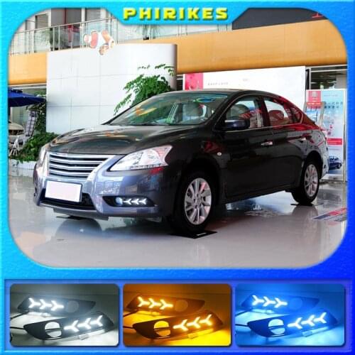 2pcs For Nissan sentra Sylphy 2012 2013 2014 2015 LED DRL Daytime Running Lights Daylight yellow turn Signal lamp