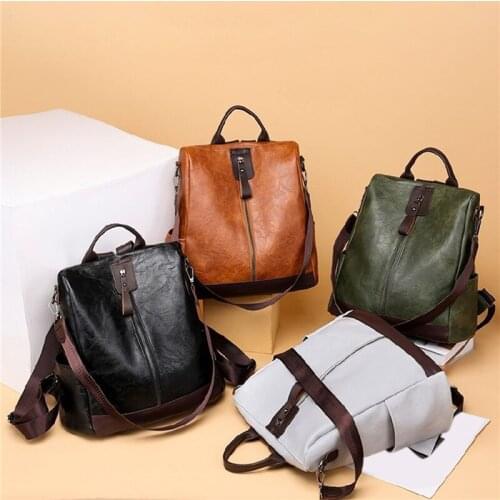 3 In 1 Retro Backpack Women PU Leather School Bags For Teenage Girls Anti-theft Ladies Shoulder Bags Simple Travel Backpack