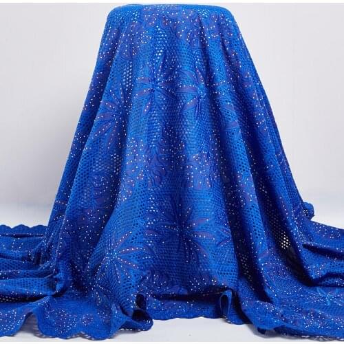 Zhenguiru Royal Blue African Cotton Lace 2021 Swiss Voile Cotton 100% Lace In Switzerland Fabric Sewing For Women Dresses A 2496
