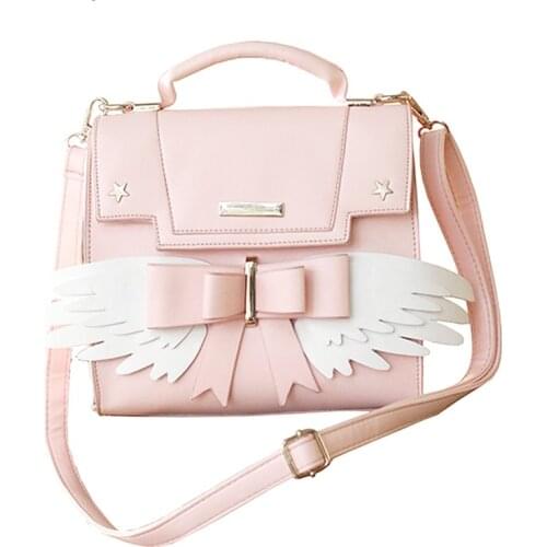 Anime Card Captor Sakura Bowknot Handbag Cute Girls Preppy Angel Wings Style Shoulder Bag Handbag