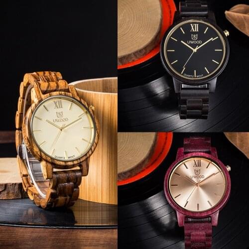 UWOOD Retro Wood Men Quartz Watch Colorful Sandal Wood Mens Wristwatches Relogio Masculino Men Clock