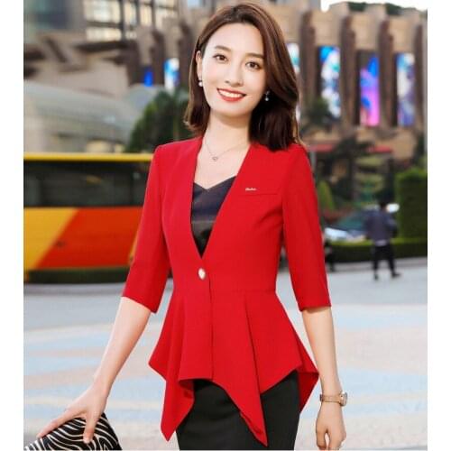 Formal OL Styles Half Sleeve Women Business Suits with Skirt and Blazer Coat for Ladies Office Work Wear Professional Career Set