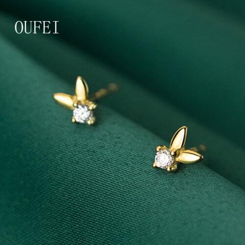 Girl Earring 925 Sterling Silver Cute Rabbit Shining Crystal Silver Stud Earrings 925 Simple Small Accessories 2021 Trend