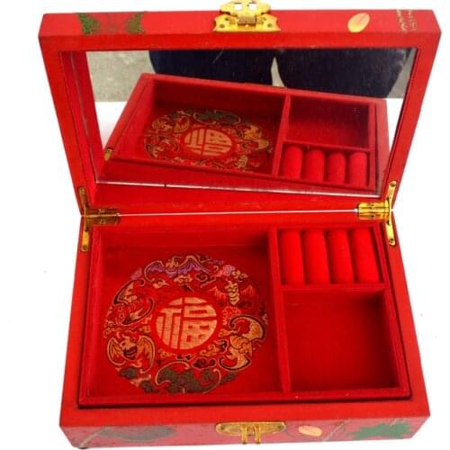 Feng shui Chinese vintage wooden red jewelry Box W wintersweet pattern J2094