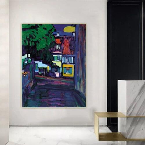 Holover Canvas Oil Painting Wassily Kandinsky"Murnau, Houses In The Obermarkt"Western Art Decor Poster Aesthetic Home Decoration