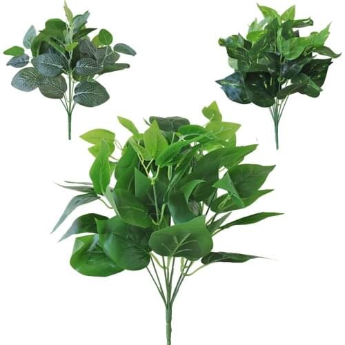 Artificial Green Leaf Plant 7/8 Fork Green Plastic Plants Grass Leaves Wall Green Accessories Party Festive & Party Supplies