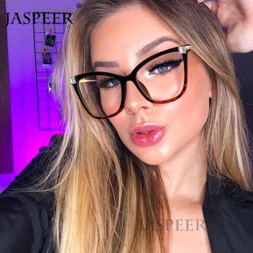 JASPEER Retro Cat Eye Eyeglasses Frames Luxury Diamond Fashion Eyewear Rhinestone Glasses Women Transparent Lens Optical Frames
