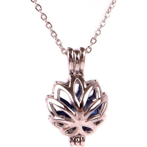 K1605 Silver copper Sweet big flower Bead Pearl Cage Aroma Essential Oil Diffuser Locket Necklace free stainless steel chain 18"