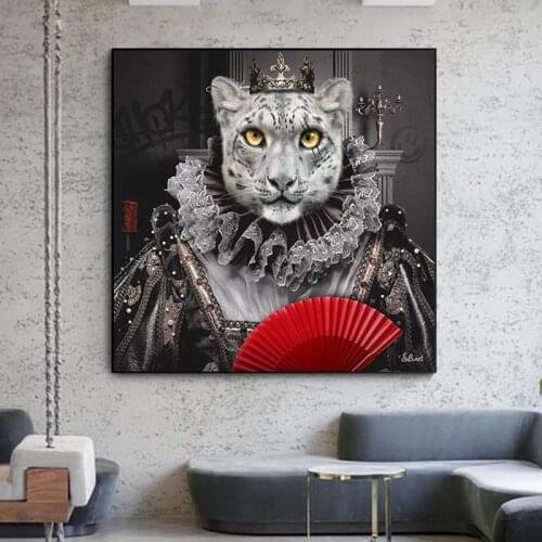 Animals Large Lion Leopard Queen Crown Canvas Paintings Wall Art Posters and Prints Animals Lions Art Pictures for Living Room
