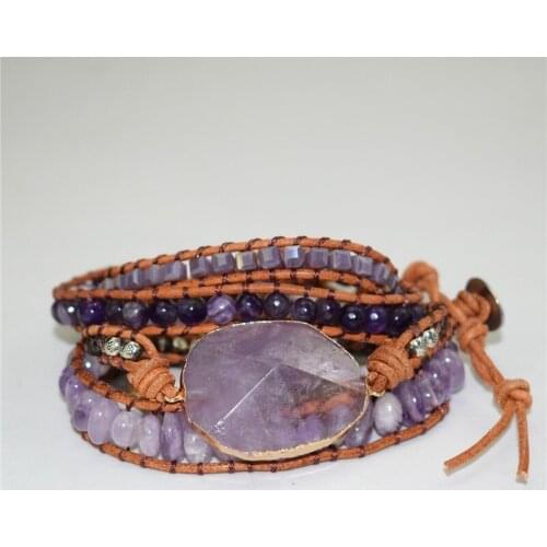 Handmade Leather Wrap Beaded Bracelet Crystal Exquisit Graduated HBoho Chic Jewelry Bracelet Valentines Gift Drop Shipping