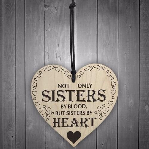 Meijiafei Sisters By Heart Wooden Hanging Heart Shaped Best Sister Plaque Love Sign Sign