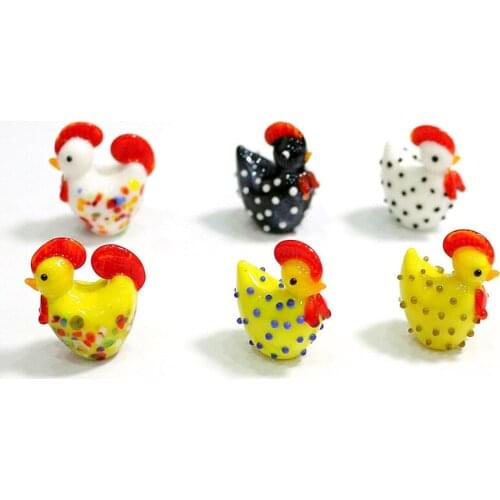 Mini Handmade Glass Dwarfs Chicken Figurine Colorful Japan Style Cute Poultry Animal Ornaments For Kids Room Desktop Art Decor