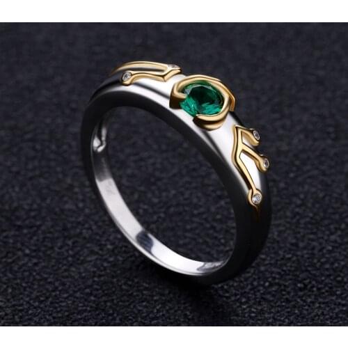 Purreen Zelda Breath of the Wild Sheikah Eye Slate & Kokiris Emerald Sterling 925 Silver Engagement Ring