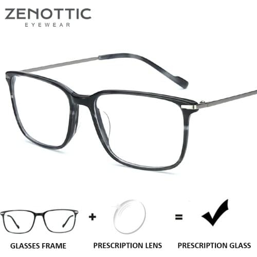 ZENOTTIC Retro Square Prescription Glasses Men Acetate Optical Myopia Hyperopia Anti Blue Light Eyeglasses Photochromic Eyewear