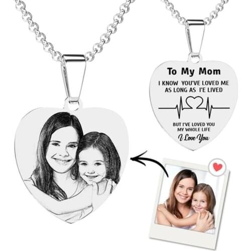 Stainless Steel Engrave Photos Necklace Personalized Number Date Names 3 Colors Heart Pendant For Women Baby Valentines Gifts