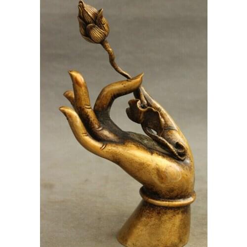 Song voge gem S2635 8" Folk Chinese Bronze Buddhism Kwan-Yin Goddess Hand Statue Hold Lotus Set