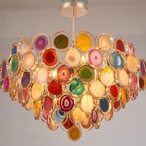 Art Deco Agate Led E14 Pendant Light Plate Metal Pipe Pendant Lamp Indoor Lighting Fixtures Lamparas Lustre Luminarie Led Lamp