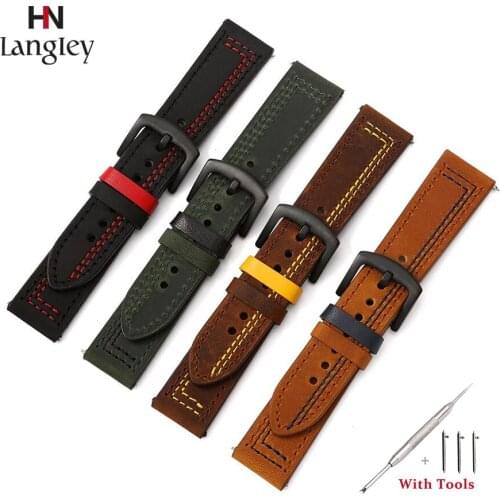 Handmade 4 Colors Watch Accessories Genuine Crazy Horse Calfskin Leather Watch Band 18mm 20mm 22mm 24mm Watchband Watch Straps