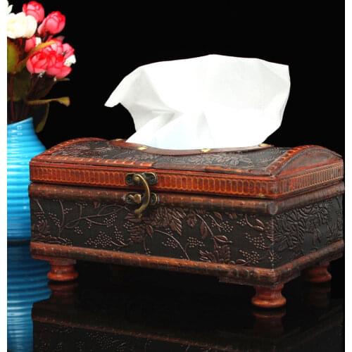 Retro Vintage Wooden Tissue Box Rectangular Paper Cover Case Napkin Holder Gift Kitchen Storage Rack