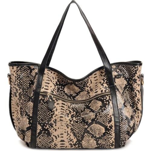 Genuine Leather Luxury Ladies Handbag Snake Print Shoulder Bag Female Designer High Capacity Cow Leather Tote Crossbody Bags