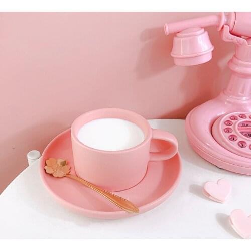 Pink Macaron Mug Creative Simplicity Ins Style Give Girl a Gift With Spoon and Saucer Afternoon Tea Set 200Ml Coffee Milk Cup