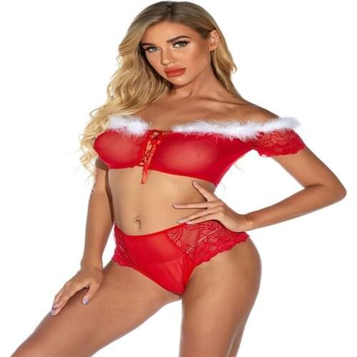 Sexy Lingerie For Women Lingerie Set Erotic Christmas Style Furry Breast Wrap Top Perspective Briefs Sexy Underwear Set Lenceria