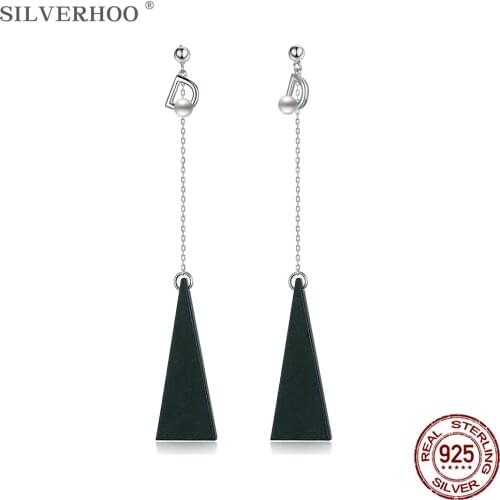 SILVERHOO Long Tassel 925 Sterling Silver Circle Asymmetry Earrings Dangle For Women Shell & Trendy Shell Pearl Drop Earring