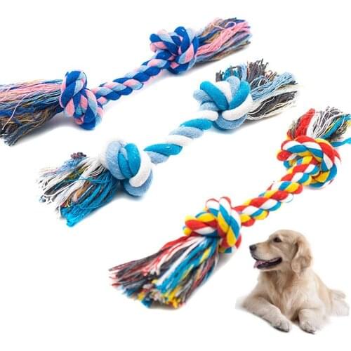 Pet Dog Puppy Cotton Chew Rope Toy Double Knot Cotton Braided Rope Toy for Small Dogs 18CM Pet Supplies (Random Color )