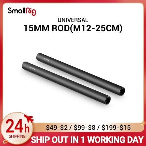 SmallRig Black Aluminum Alloy Standard 15mm Rods M12 Female Thread 25cm 10 Inches Long (Pair Pack) Camera Rail Rod -1052
