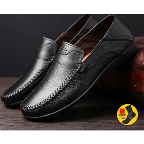 Summer Genuine Leather Men Casual Shoes Mens Casual Loafers Moccasins Breathable Slip on Black Driving Shoes Office Sneakers