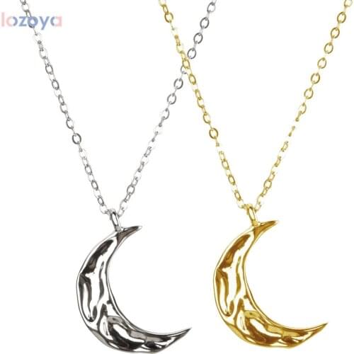 LOZOYA 925 Sterling Silve Gold Irregular Moon Jewelry luxury Pendant European Trend Luxury Women Big Thick Jewelry Long Chain