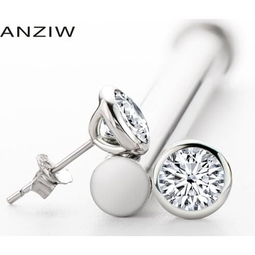 ANZIW 0.5/1ct Round Moissanite Stud Earrings 925 Sterling Silver White/Yellow Gold Color Earring for Women Fine Jewelry Gift