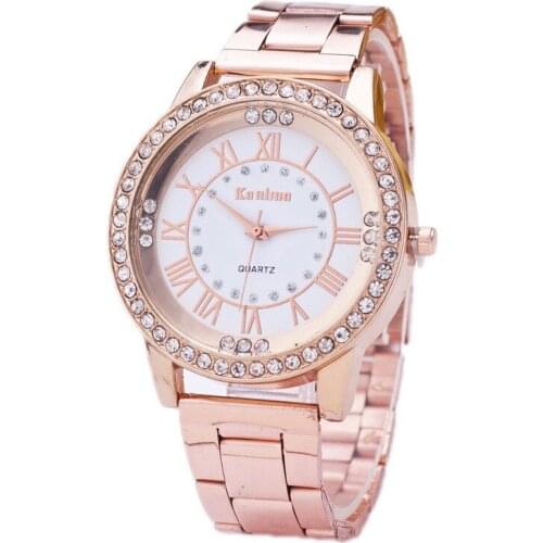 Rose Gold Color Women Dress Watches Geneva Stainless Steel Watch Women Rhinestone Luxury Casual Quartz Watch