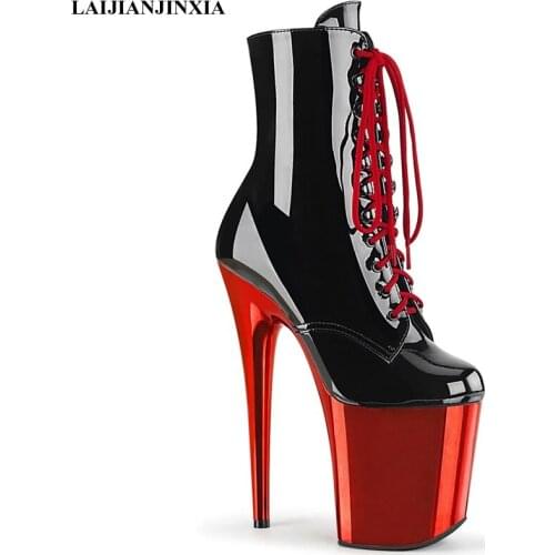 Girls Autumn Round Toe 20cm High Heel Boots Thick Heel Sexy Riding 20cm Boots Ankle Boot Women Night Club Dancing Shoe