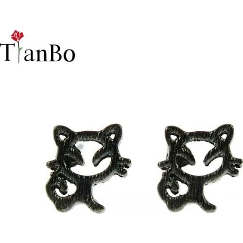 TianBo NEW Fashion Cute Tiny Symmetry Cat Stud Earrings Women Lovely Hollow Cats Jewelry Wholesale Gifts For Girls brincos