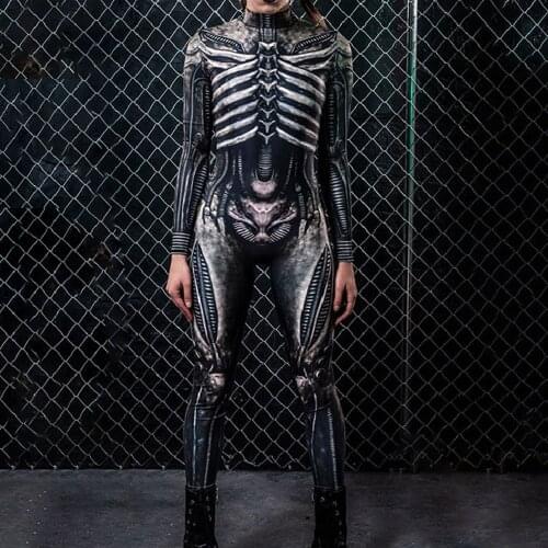 2021 Printing Halloween Fashion High Street Design Women Jumpsuit New Autumn Winter Round Neck Long Sleeve Gothic