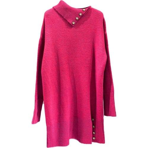Solid Color Red Long Knitted Loose Outside Female Autumn Clothes Korean Knitted Sweaters For WomenS Pullovers Turtleneck A6598