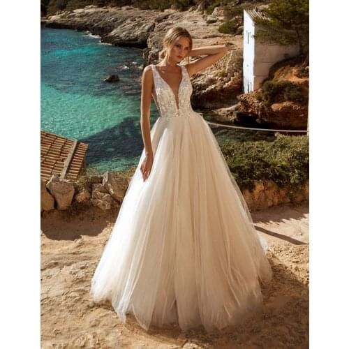 2021 Ruby Sexy Tulle Lace Appliques Cheap Boho Wedding Dress Backless Bride Dress Weeding Gowns Two Straps Vestidos De Novia