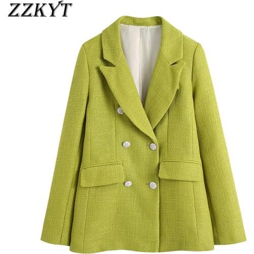 ZZKYT 2021 Women Spring Fashion Solid Pockets Jacket Coat Vintage Lapel Collar Long Sleeve Pearl Buttons Outerwear Casual Tops