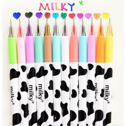 0.38mm Color Gel Pen Kawaii Stationery Milk Cow Colorful Nature Pen Diary Album Photo Decoration Pen 10Set 12 Colors