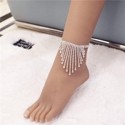 1PC Full Rhinestone Tassel Adjustable Ankles Foot Chain Jewelry for Women Crystal Anklets Cheville Bracelet Leg Gifts wholesale